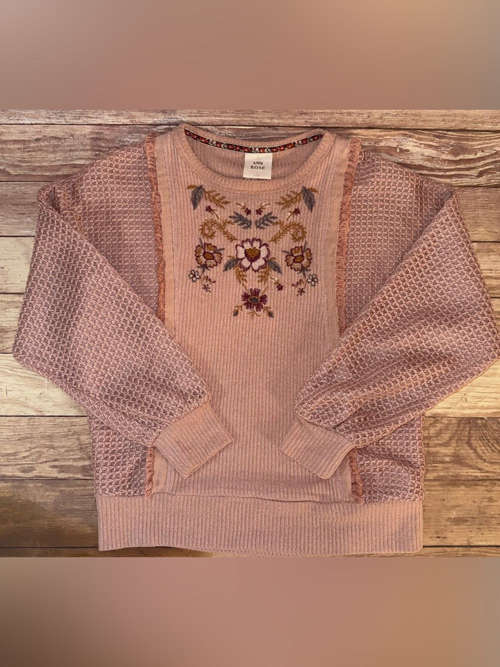 Knox Rose Blush Pink Floral Embroidered Crewneck Sweater